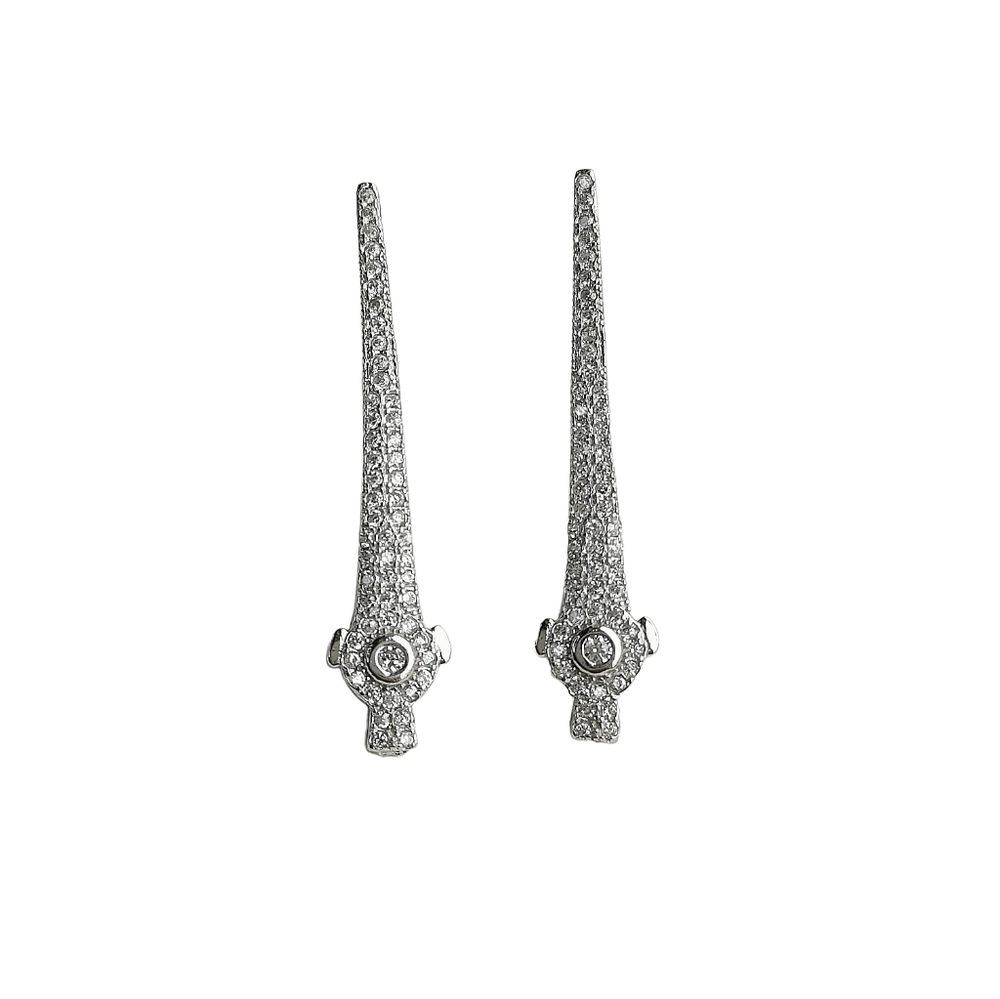 New ART DECO sterling silver cz long  earrings